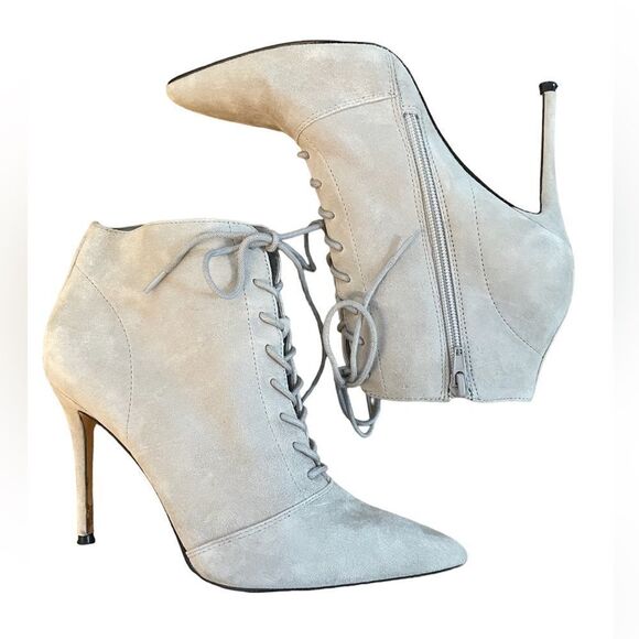 SOMETHING NAVY Orchid Dove Gray Suede Leather Lace Up Bootie 7.5 - Picture 5 of 8
